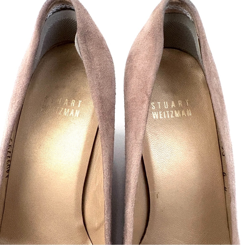 Stuart Weitzman | Beige Suede Peep Toe‎ Cork Wedge Shoes Size 6 - Picture 6 of 8